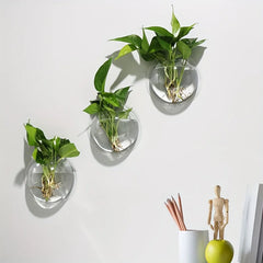Classic Round Geometric Pattern Plastic Wall Hanging Vase with Plant Stand Wall Decor for Green Plants and Flowers, Fish Bowl