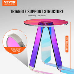 SucceBuy Round Iridescent Side Table Acrylic End Table Clear Rainbow Acrylic Coffee Table for Food Book Used in Living Room Furniture