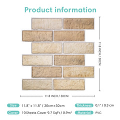 3D Wall Sticker Self-adhesive Faux Brick Wall Panel Peel and Stick Tile Backsplash for Kitchen Bedroom Waterproof Tile Sticker Home Decor