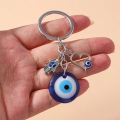 Aihua Lucky Eye Alloy Fatima Hand Keychain Heart Glass Bead Blue Turkish Evil Eye Key Chain Car Keyring for Women Men Jewelry