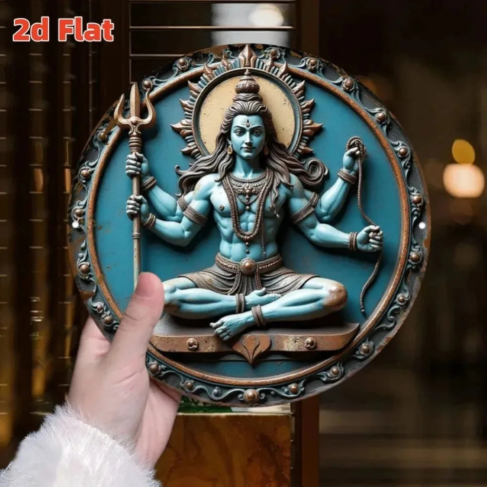 Oriental Mystic Indian Three-Handed Statue - Circular Metal Decor, Exquisite Wall & Tabletop Ornament