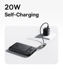 Baseus 10000mAh Power Bank 22.5W Built-In Dual USB-C Cable Thinner Fast Charging for iPhone 17 Pro Max Samsung S25 Xiaomi Poco