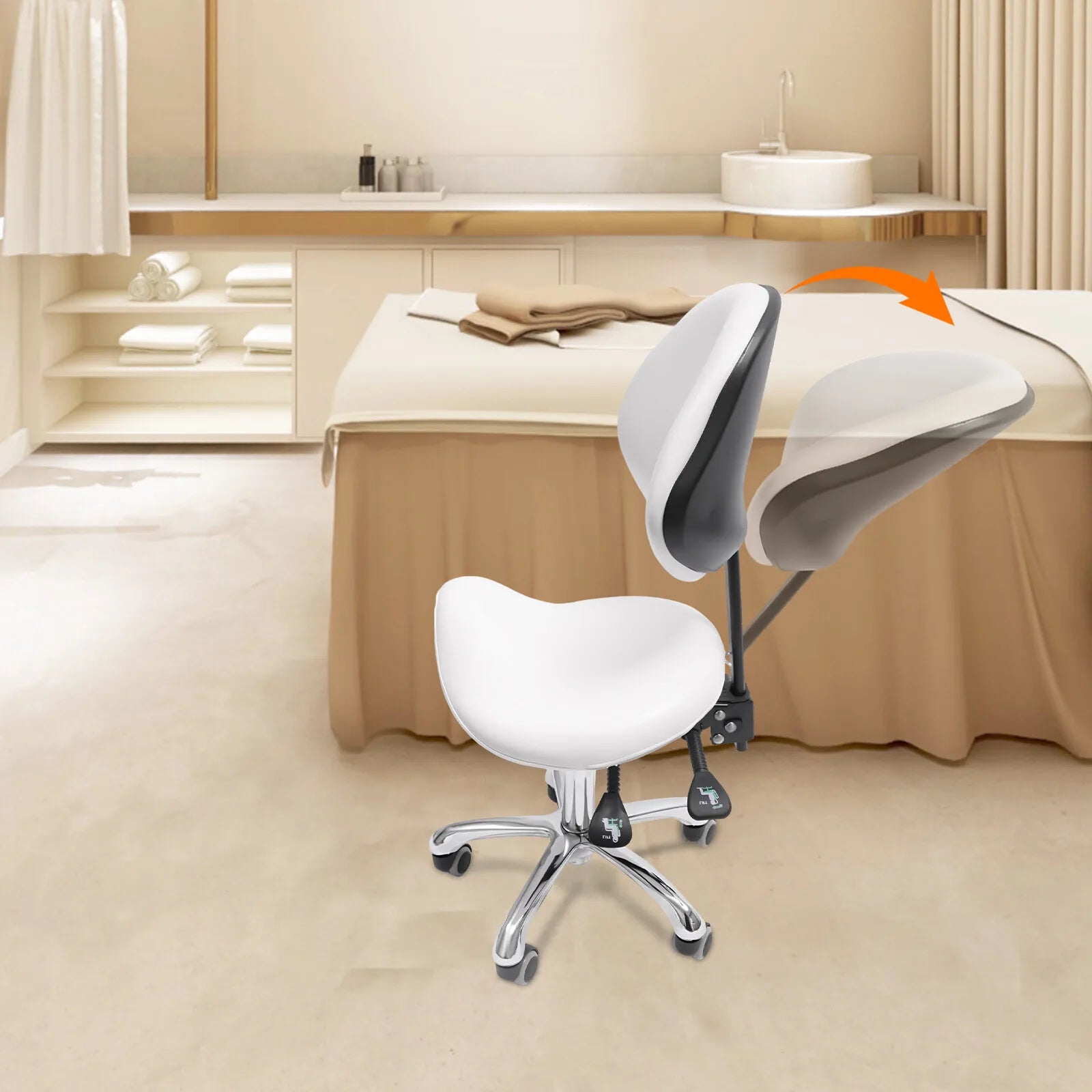 White Saddle Rolling Adjustable office Chair Adjustable Height Ergonomic Saddle Stool for Kitchen Salon Work Area Clinic Living Room Furniture