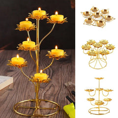 Golden Butter Lamp Holder Metal Lotus Light Cup Candlestick Living Room Restaurant Temples Buddhist Candle Stand Home Decoration