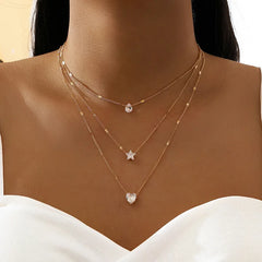 Trendy Zircon Pendant Necklace Multilayer Chain Choker Fashion Female Party Shiny Jewelry Gift