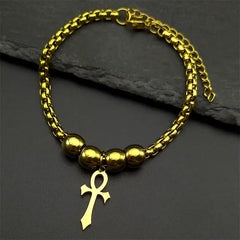 Goth Egyptian Cross Ankh Key of Life Necklace Stainless Steel Black Color Amulet Religious Necklaces Gothic Jewelry Gift N8582