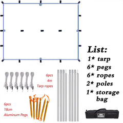 Waterproof Tent Tarp 19 Hang Points Survival Tent Outdoor Camping  Tactical Sun Shelter 4x4 3x4 3x3 Lightweight Sunshade Awning