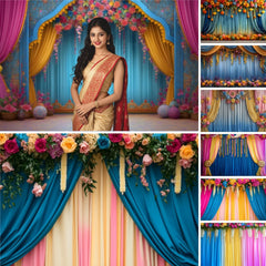Happy Diwali Photography Backdrop Marigold Flower Curtain Puja Ganpati Pooja Traditional Wedding Birthday Party Photo Background
