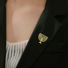Jewish Menorah Candle Holder Brooch for Women Men Stainless Steel Faith Lamp Shirt Suit Badge Pin Religious Judaica Accessories