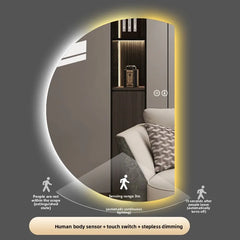 LED Light Luminous Left and Right Cut Irregular Art Mirror Vanity Popular Smart Semicircular Bathroom Mirror Full-length Mirror