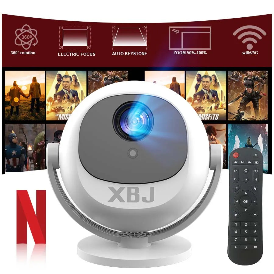XBJ Mini  4K Home Theater Projector, Android WiFi 6 BT 5.0 Auto Keystone 360° Rotation Portable Video Projector for Outdoor Home
