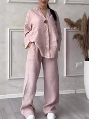 Women’s Cotton Linen 2-Piece Set – Blouse & Wide Leg Pants