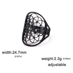 EUEAVAN Flower of Life Ring Stainless Steel Sacred Geometry Archangel Metatron Ring Adjustable Amulet Jewelry Gift Wholesale