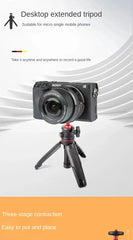 MT-08 Mini Extendable Desktop Tripod Handheld Photography Bracket Stand w/ Flexible Ballhead 1/4 Inch Screw Mount for Selfie