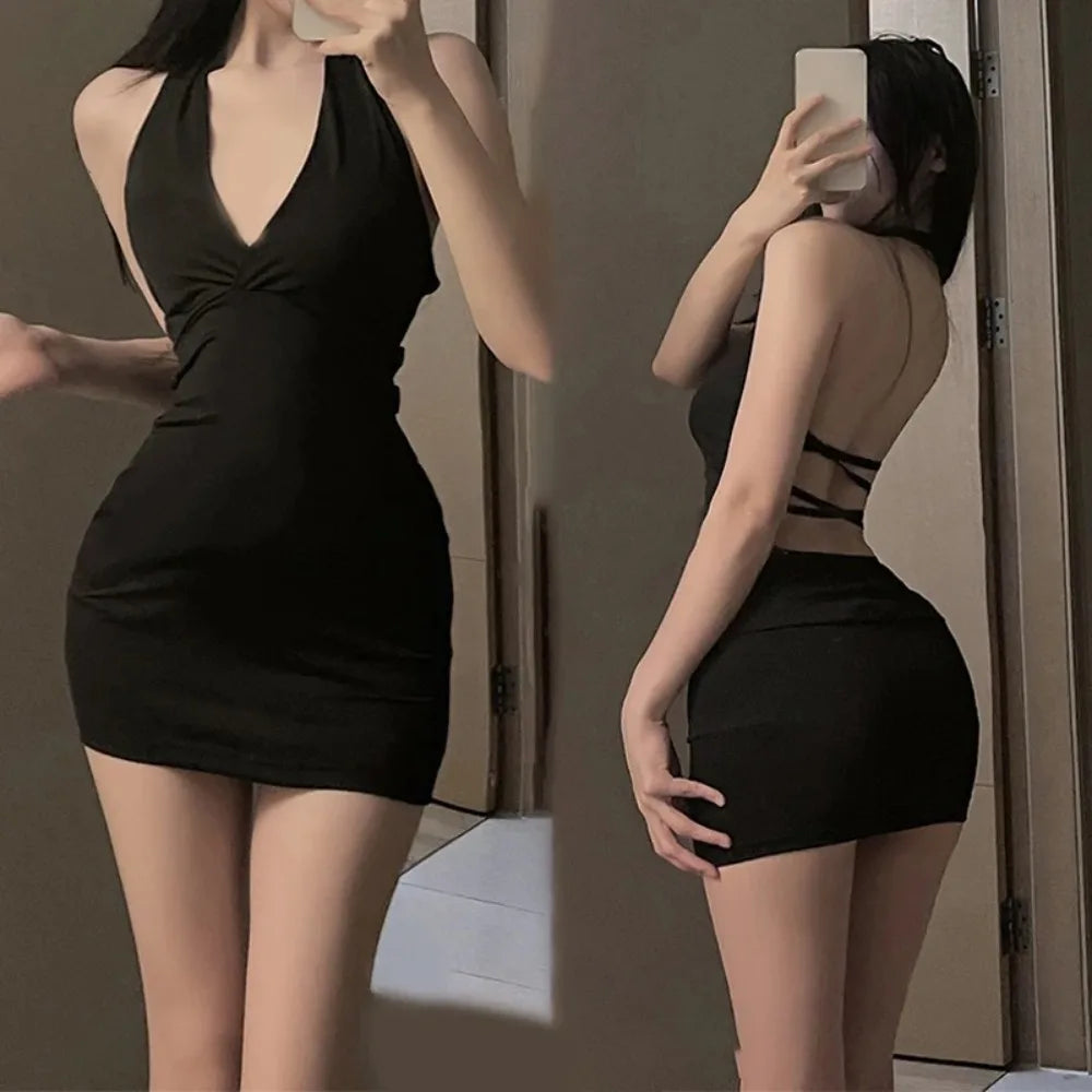 Women’s Sexy Halter Backless V-Neck Party Mini Dress