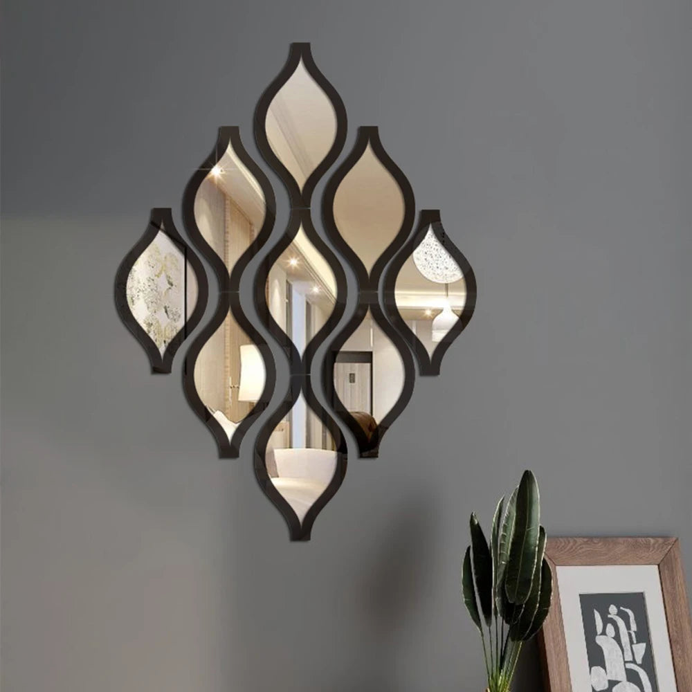 6/12pcs Gold Teardrop Wall Mirror CombinationArtisticDecorative Mirror for BathroomBedroom Living Room Hallway Accent Wall Decor