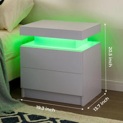 Set of 2 LED Nightstands with 2 Drawers – Modern Bedside Tables Bedroom Furniture