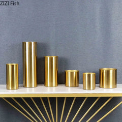 Gold-plated Brass Cylinder Vase Artificial Flowers Decorative Flower Arrangement Desk Decoration Minimalism Metal Floral Vases Home Decor