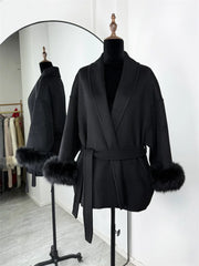 Tossy Fox Fur Wool Short Coat – Elegant Double-Sided Women Jacket