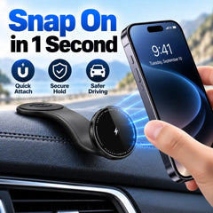Vyvylabs Magnetic Car Phone Holder 15W Wireless Charger Bendable Car Phone Mount for iPhone 12-18 Stand Dashboard Center Console
