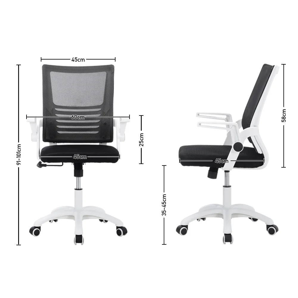 Haodirect Mesh Swivel Office Chair Computer Ergonomic Chair White Armrests Height Adjustable With Pulleys Office Furniture