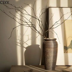 Vintage Chinese Zen Handcrafted Ceramic Pottery Vase, Rustic Living Room Floral Decor, Ideal for Room & Chambre