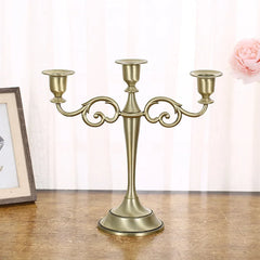 Silver Gold Black Bronze Metal Candlestick Holder Retro 3-Arm Dinner Candelabra Wedding Home Decor Candelabra