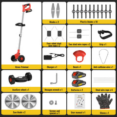 CONENTOOL 21V Cordless Electric Grass Trimmer Handheld Lawn Mower with Wheel Garden Yard Pruning Tool for Makita 18V Battery Pin