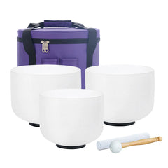 KVKA 10"E 8"G 6"B 432hz 440hz Frosted Quartz Crystal Singing Bowl Chakra Set of 3 pcs for Yoga Sound Healing Musical Meditation