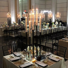 Black 8 Heads Candle Holders Set, Wedding Party Table Centerpieces, Geometric Candelabra for Event Decor