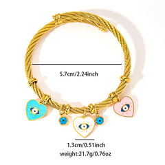 ANENJERY 316L Stainless Steel Colorful Eyes Heart Beads Drip Oil Pendant Bracelet for Women Men Personality Fashion Jewelry Gift