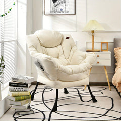 Costway Modern Polyester Fabric Lazy Chair Single Corner Sofa Chair W Side Pocket Beige Living Room Furniture