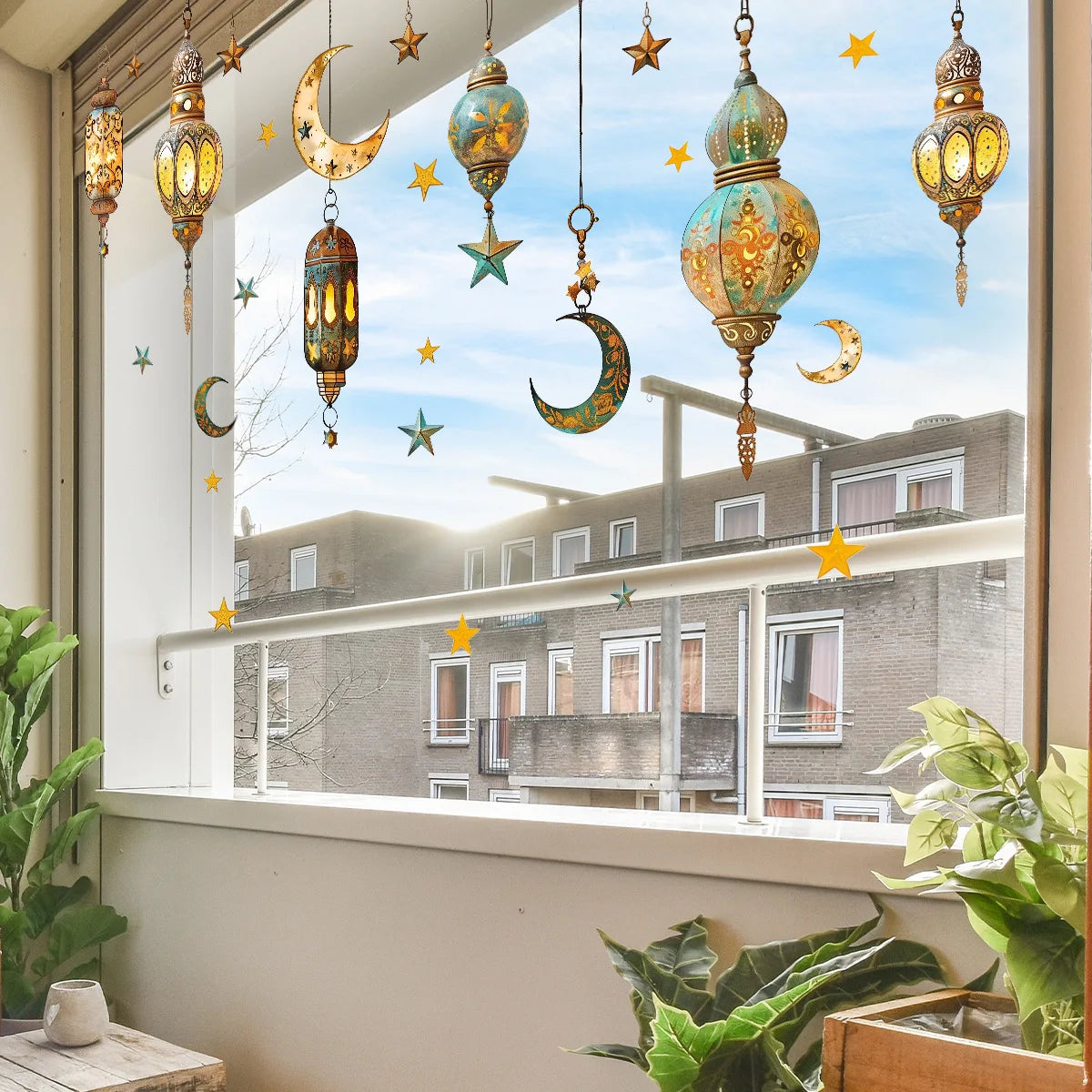 Ramadan Stars Moon Window Sticker Lantern Festival in The Middle East Glass Decorative Stickers Electrostatic Window Stickers