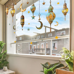 Ramadan Stars Moon Window Sticker Lantern Festival in The Middle East Glass Decorative Stickers Electrostatic Window Stickers