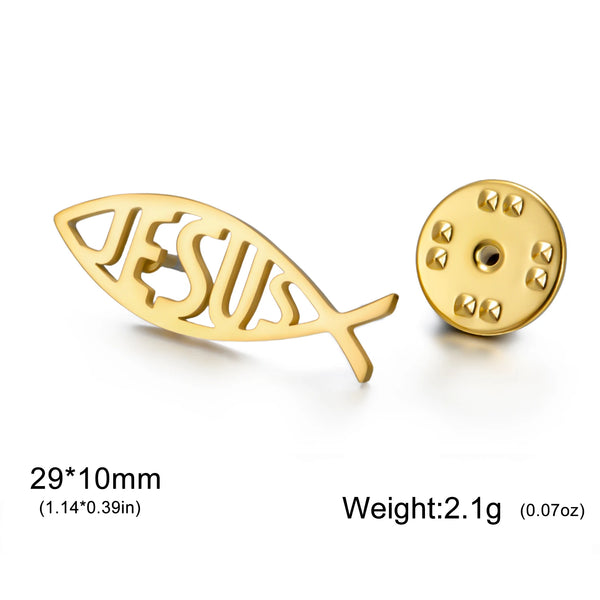 Teamer Jesus Fish Pin Brooch Stainless Steel For Women Man Christian Symbols Vintage Trendy Amulet Jewelry Vintage Accessory