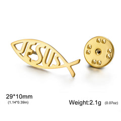 Teamer Jesus Fish Pin Brooch Stainless Steel For Women Man Christian Symbols Vintage Trendy Amulet Jewelry Vintage Accessory
