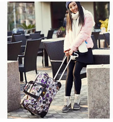 Women 18 inch carry on hand luggage trolley bag women travel trolley bag travel tote on wheels for women short trip luggage bag