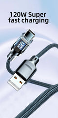 OOZCC LCD Watt Display Cable, Max 120W Super Fast Charging USB Type C Cable Data Transfer, USB A to Lightning for IPhone14 Pro