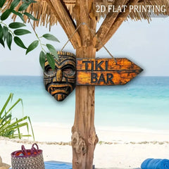 2D Tiki Bar Arrow Wooden Sign - Hawaiian Style Arrow Wall Ornament, Suitable for Outdoor, Beach Parties, Bars, Hawaiian Decor