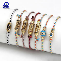 Lucky Eye Adjustable Colorful Braided Rope Bracelet Turkish Evil Eye Bead Copper Zircon Charm Bracelet for Women Men Jewelry