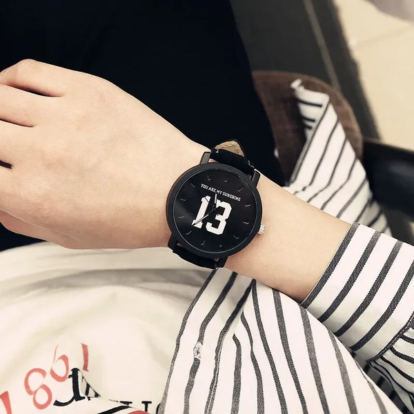 Couple Quartz Analog Wristwatches – Black Leather Band, Hot Selling