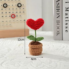 Crochet Knitting Flowers Potted Homemade Crochet Rose Tulip Daisy Office Desktop Ornaments Car Automotive Interior Decoration Home Decor, Plants & flowers