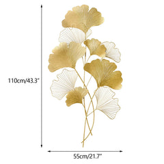 Elegant Golden Ginkgo Leaf Wall Decoration Wall Hanging Art Sculpture Luxurious Iron Art Piece for Home Indoor Living Room