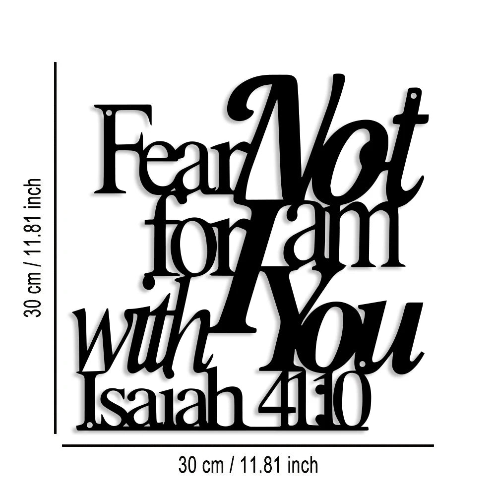 Elegant Minimalist Christian Faith Metal Wall Decor -Hebrew Script Bible Verse "Fear Not for I Am with You" -Golden - Heavy-Duty