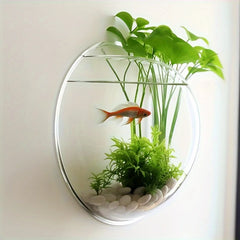 Classic Round Geometric Pattern Plastic Wall Hanging Vase with Plant Stand Wall Decor for Green Plants and Flowers, Fish Bowl