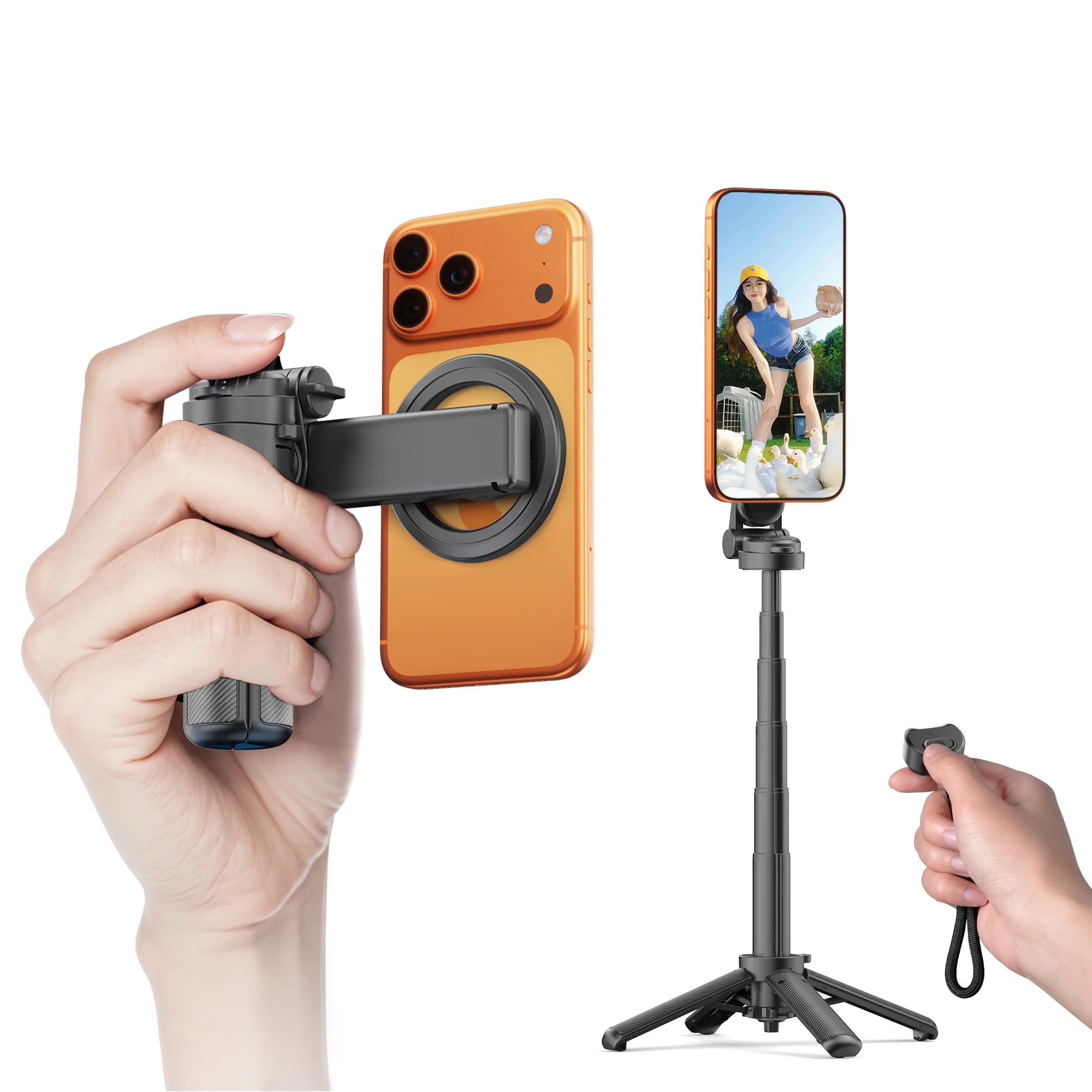 Magnetic Phone Holder 360° Rotation Pocket Selfie Stick With Bluetooth Remote Adjustable Desktop Stand for Live Streaming