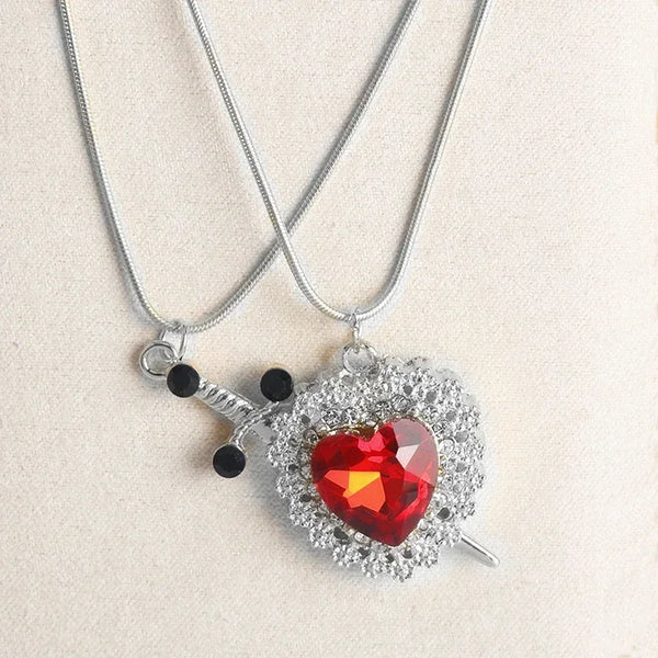 LATS 2pcs Can Be Assembled Heart and Sword Zircon Pendant Necklace for Men Couple Silver Gold Plated Choker Chain Jewelry