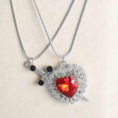 LATS 2pcs Can Be Assembled Heart and Sword Zircon Pendant Necklace for Men Couple Silver Gold Plated Choker Chain Jewelry