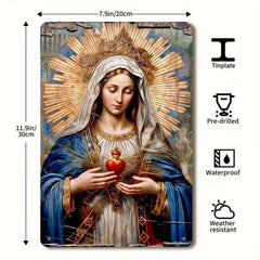 1pc 8x12" Vintage Aluminum Wall Art - Guadalupe Virgin Mary Retro Spanish Plaque, Golden Halo & Stars, Bohemian Style for Home