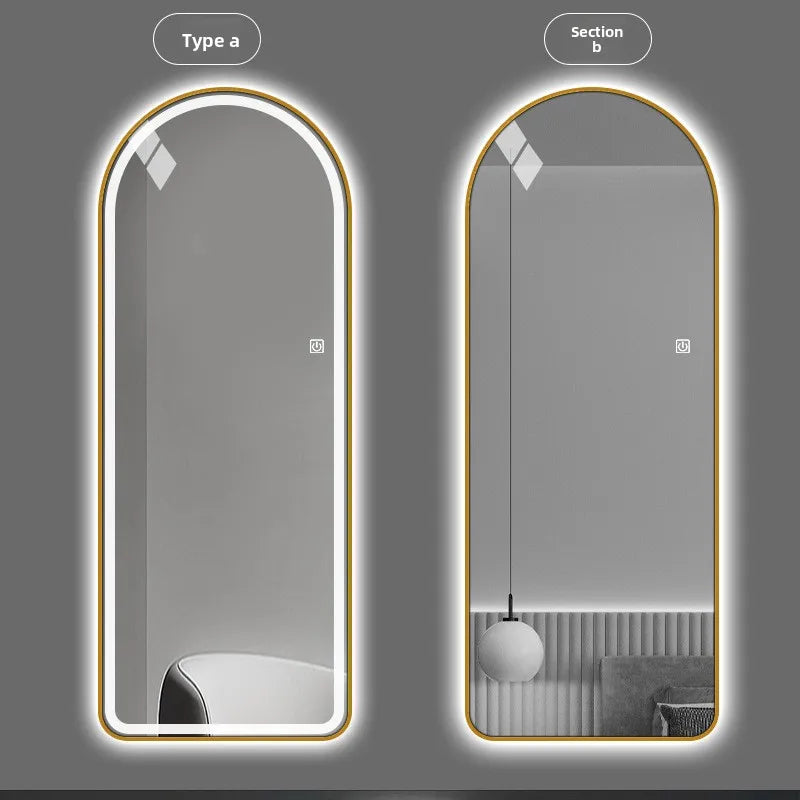 11.6 * 47 Inch Full-body Mirror U-shaped Smart LED Light Luminous Long Mirror with Metal Frame Hanging on The Wall Mirror Makeup